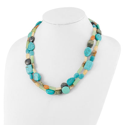 Sterling Silver Multi Stone 2-Strand 20.5in w/2in Ext Necklace