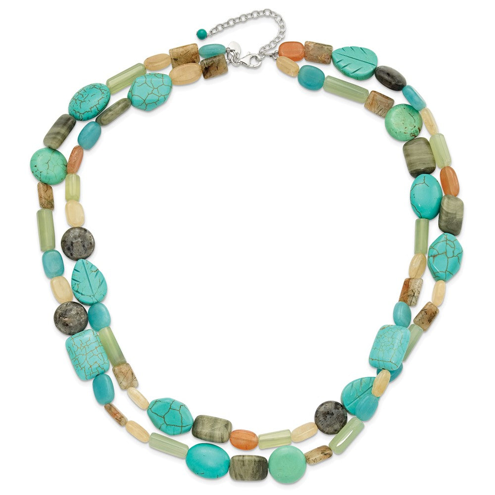 Sterling Silver Multi Stone 2-Strand 20.5in w/2in Ext Necklace