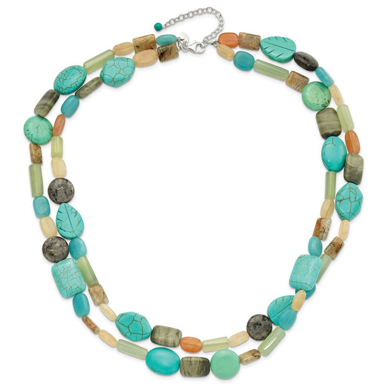 Sterling Silver Multi Stone 2-Strand 20.5in w/2in Ext Necklace