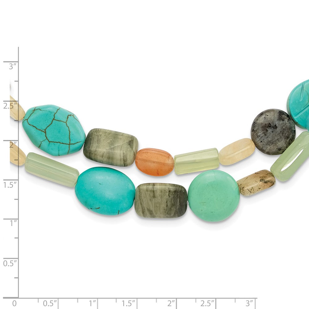 Sterling Silver Multi Stone 2-Strand 20.5in w/2in Ext Necklace