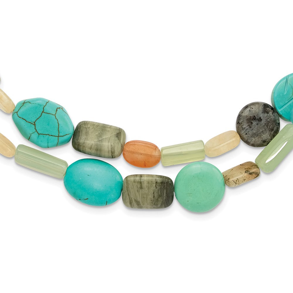 Sterling Silver Multi Stone 2-Strand 20.5in w/2in Ext Necklace