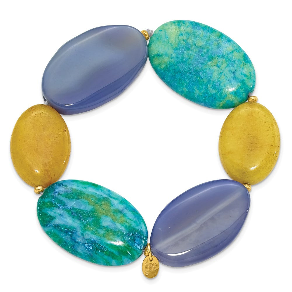 Sterling Silver Gold-Plated Agate/jade/recon Serpentine Bracelet
