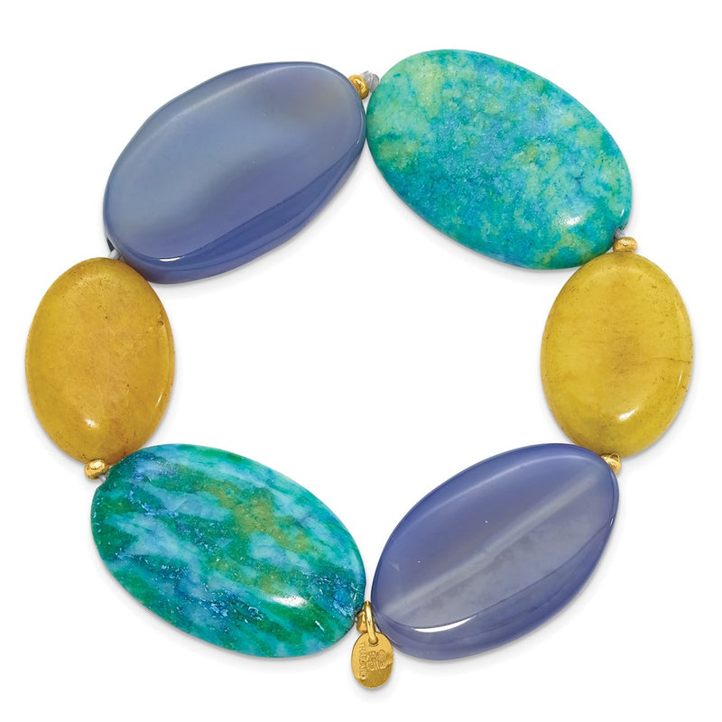Sterling Silver Gold-Plated Agate/jade/recon Serpentine Bracelet