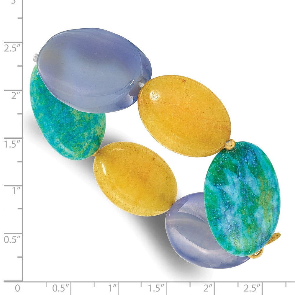 Sterling Silver Gold-Plated Agate/jade/recon Serpentine Bracelet