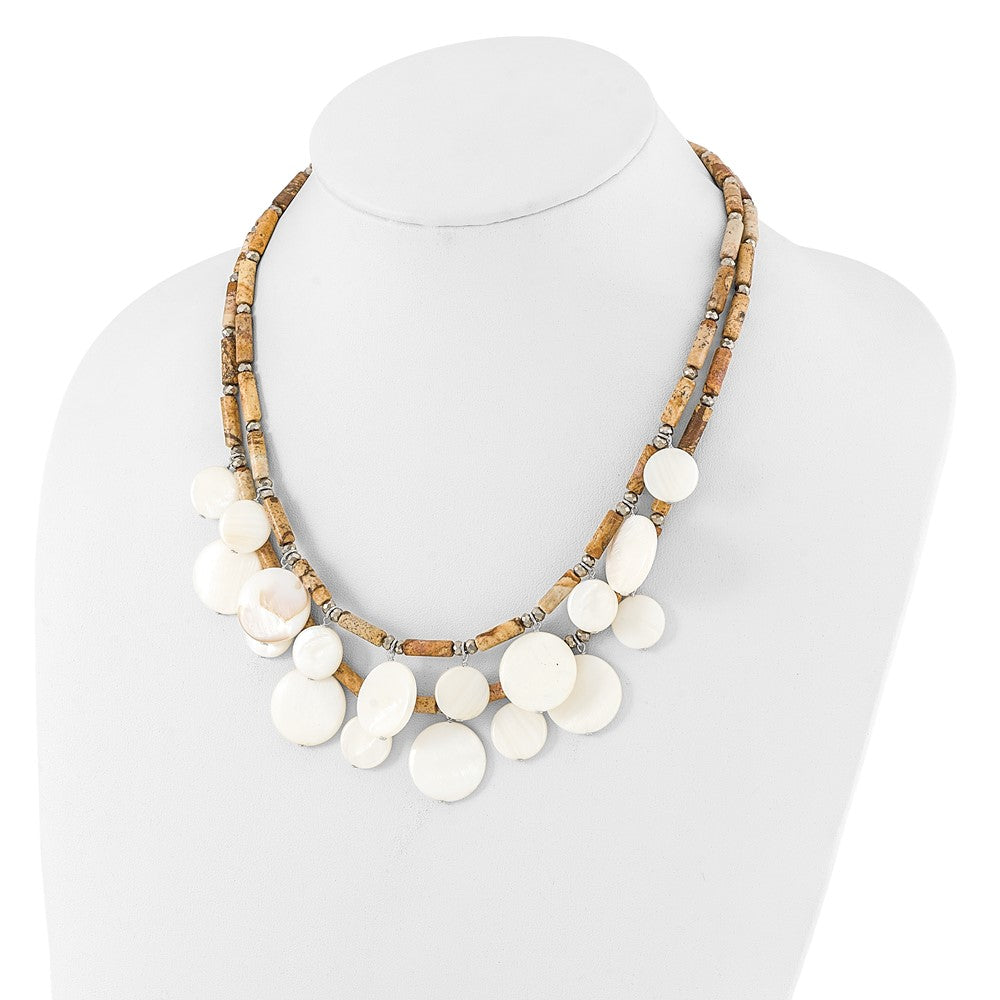 Sterling Silver Jasper, Mop, Crystal w/2in Ext Necklace