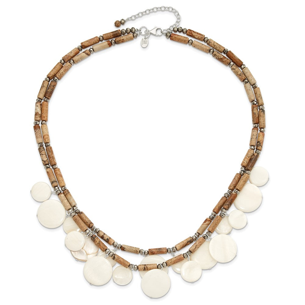 Sterling Silver Jasper, Mop, Crystal w/2in Ext Necklace