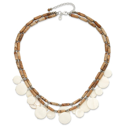 Sterling Silver Jasper, Mop, Crystal w/2in Ext Necklace