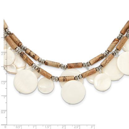 Sterling Silver Jasper, Mop, Crystal w/2in Ext Necklace