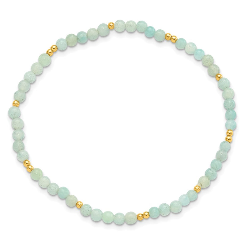 Sterling Silver Gold-Plated 3mm Blue Quartz Stretch Bracelet