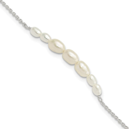 Sterling Silver E-Coated with Freshwater Cultured Pearl w/1in Ext Bracelet