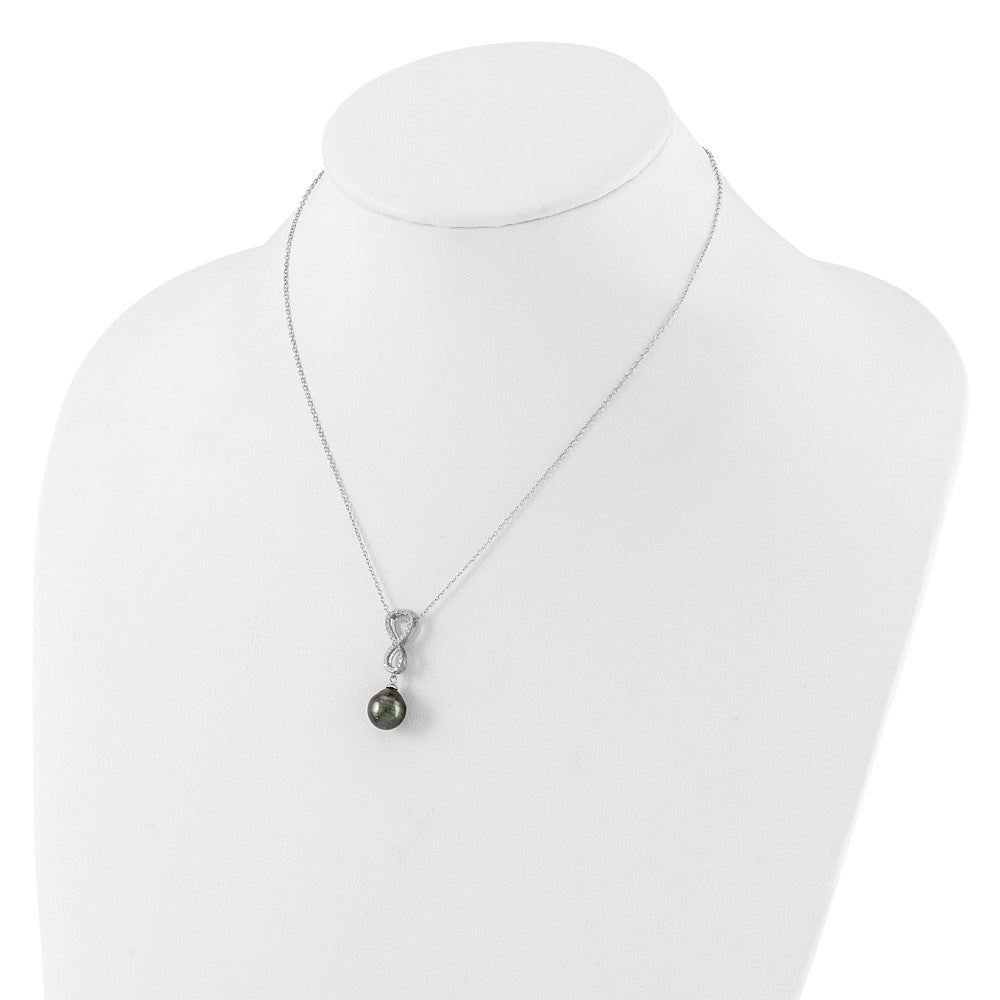 Sterling Silver Rhodium Plated Tahitian Pearl/cz Infinity Necklace/earring Set