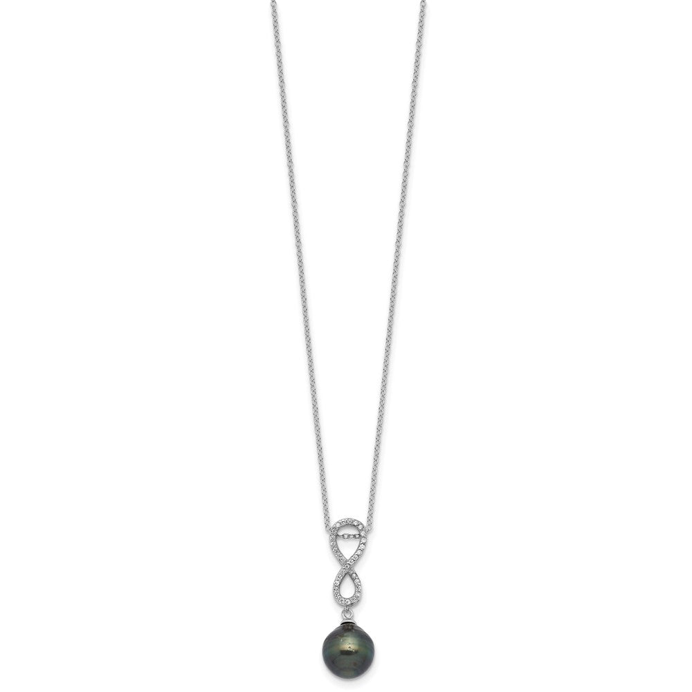 Sterling Silver Rhodium Plated Tahitian Pearl/cz Infinity Necklace/earring Set