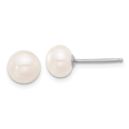 Sterling Silver Rhodium Plated White Fwc Pearl 18in Necklace/post Earring Set
