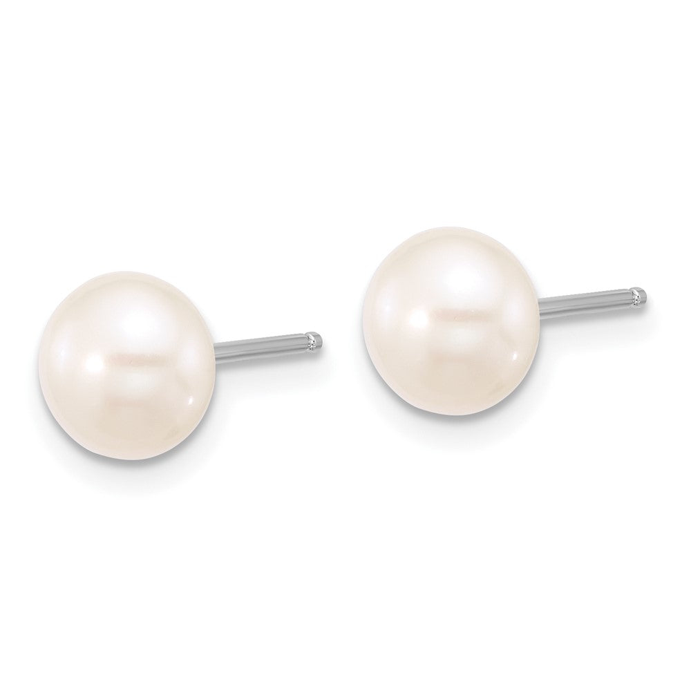 Sterling Silver Rhodium Plated White Fwc Pearl 18in Necklace/post Earring Set