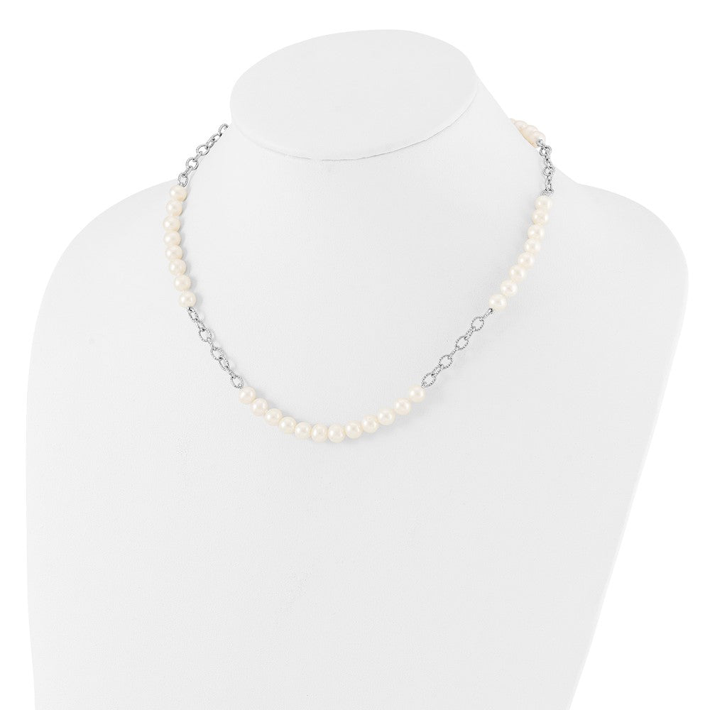 Sterling Silver Rhodium Plated White Fwc Pearl 18in Necklace/post Earring Set