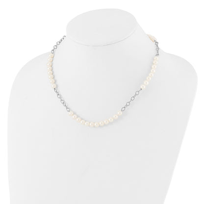 Sterling Silver Rhodium Plated White Fwc Pearl 18in Necklace/post Earring Set