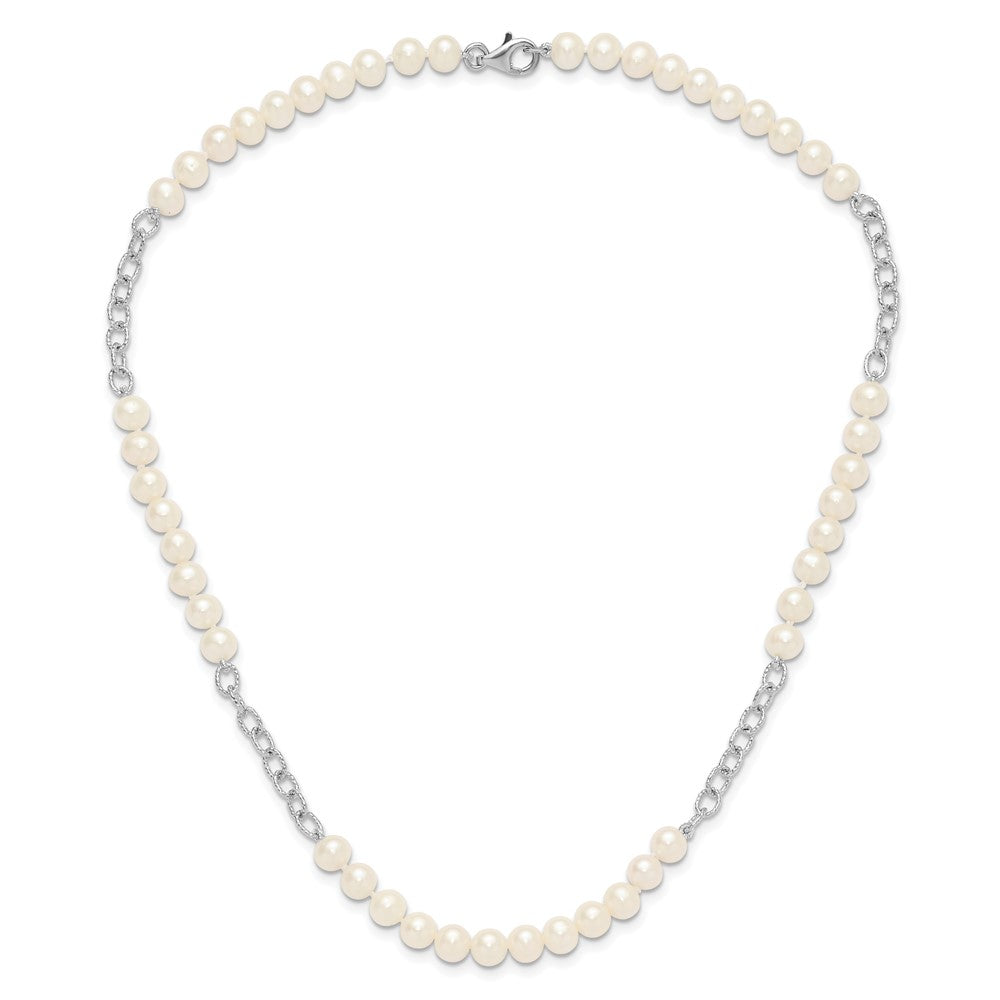 Sterling Silver Rhodium Plated White Fwc Pearl 18in Necklace/post Earring Set