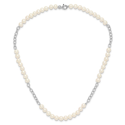 Sterling Silver Rhodium Plated White Fwc Pearl 18in Necklace/post Earring Set