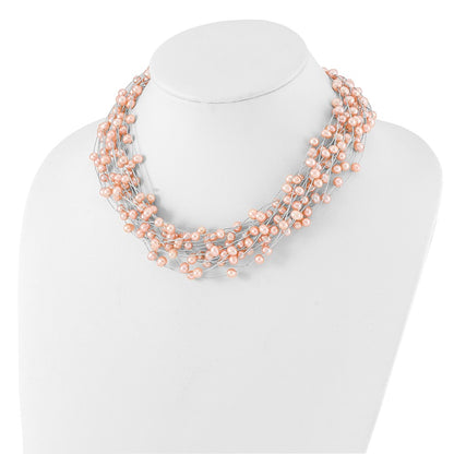 Sterling Silver Rhodium Plated 5-5.5mm Pink Fwc Pearl Multi Strand Necklace