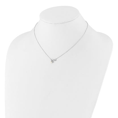 Sterling Silver Rhodium Plated CZ 4mm Fwc Pearl Love Infinity w/2in Ext Necklace