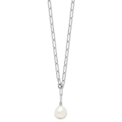 Sterling Silver Rhodium Plated 12-13mm Fwc Pearl Adjustable 24in Necklace