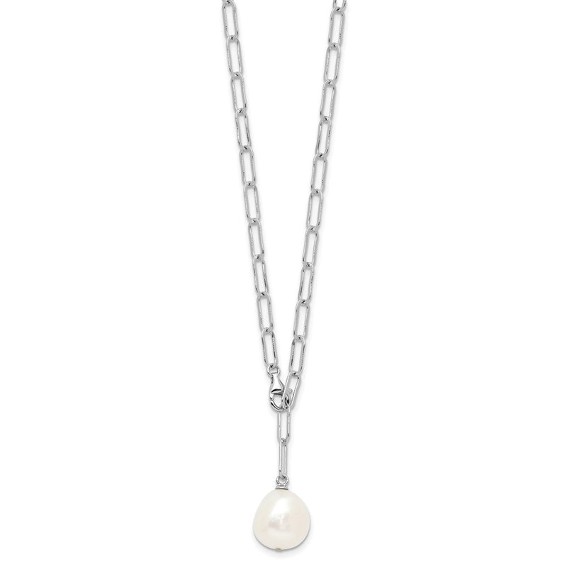 Sterling Silver Rhodium Plated 12-13mm Fwc Pearl Adjustable 24in Necklace