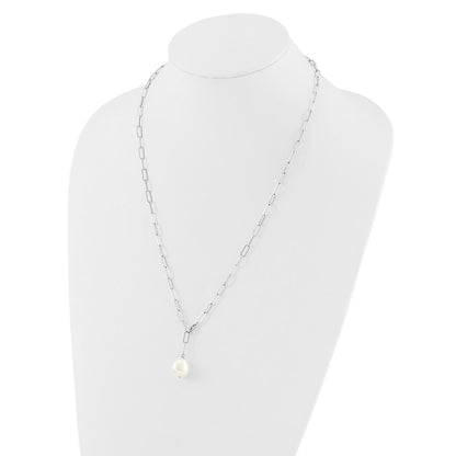Sterling Silver Rhodium Plated 12-13mm Fwc Pearl Adjustable 24in Necklace