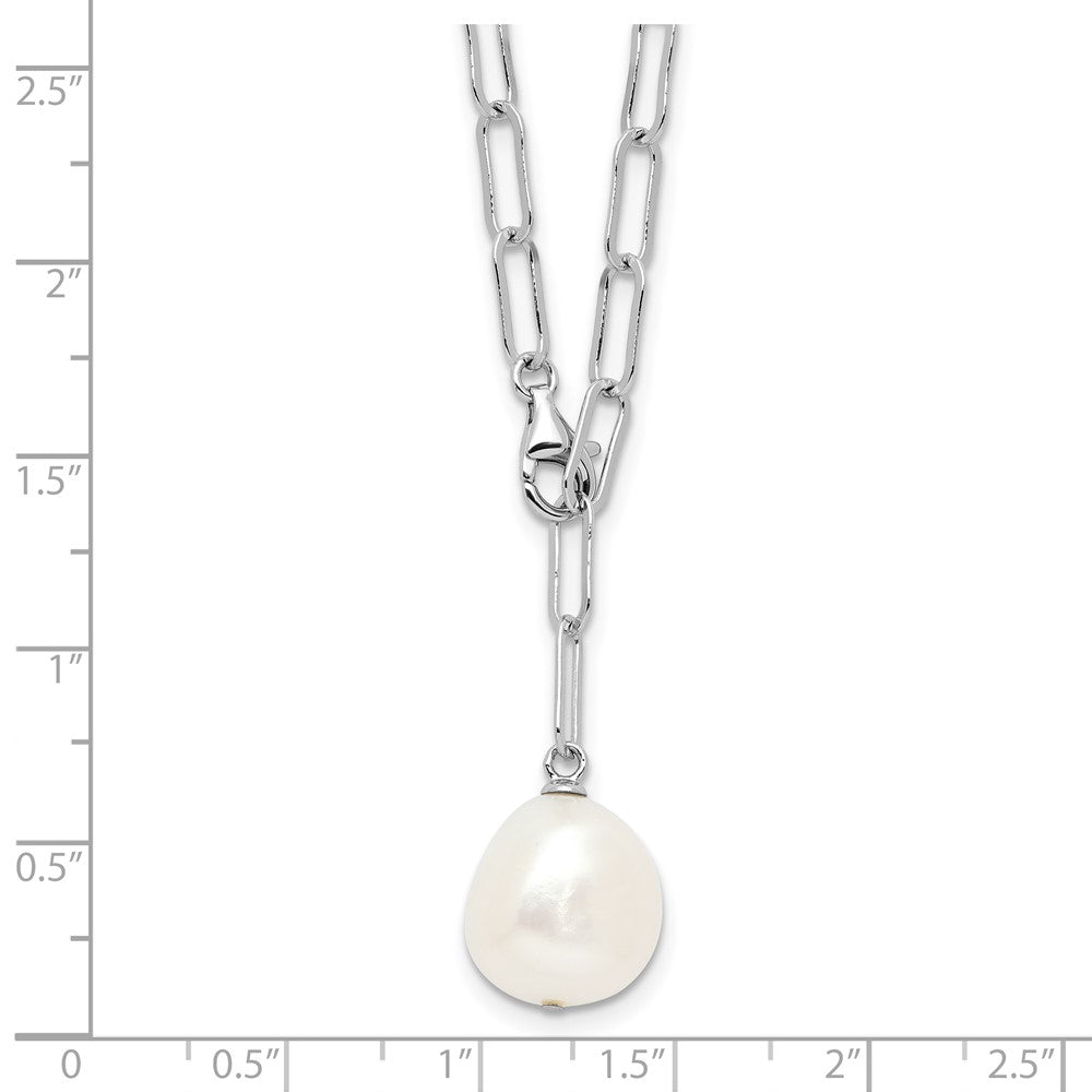 Sterling Silver Rhodium Plated 12-13mm Fwc Pearl Adjustable 24in Necklace