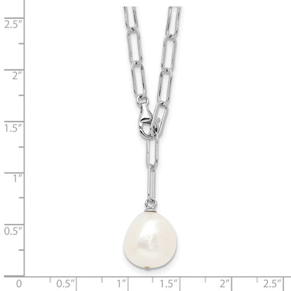 Sterling Silver Rhodium Plated 12-13mm Fwc Pearl Adjustable 24in Necklace