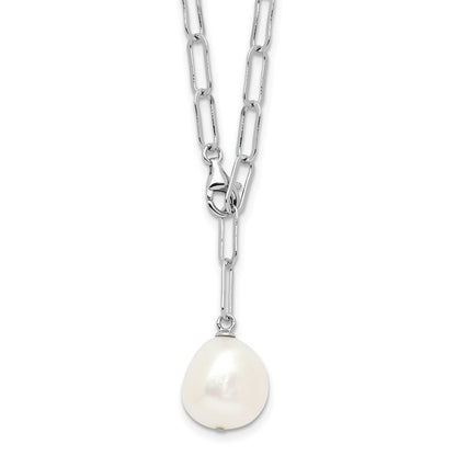 Sterling Silver Rhodium Plated 12-13mm Fwc Pearl Adjustable 24in Necklace