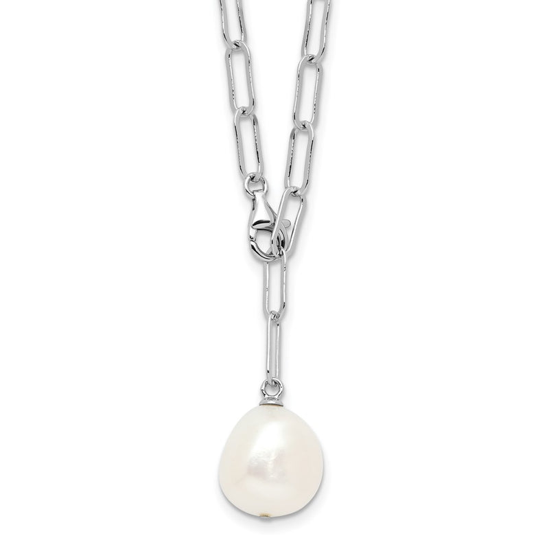 Sterling Silver Rhodium Plated 12-13mm Fwc Pearl Adjustable 24in Necklace