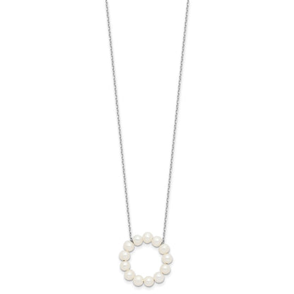 Sterling Silver Rhodium-Plated 4-5mm Fwc Pearl Circle 18in Necklace