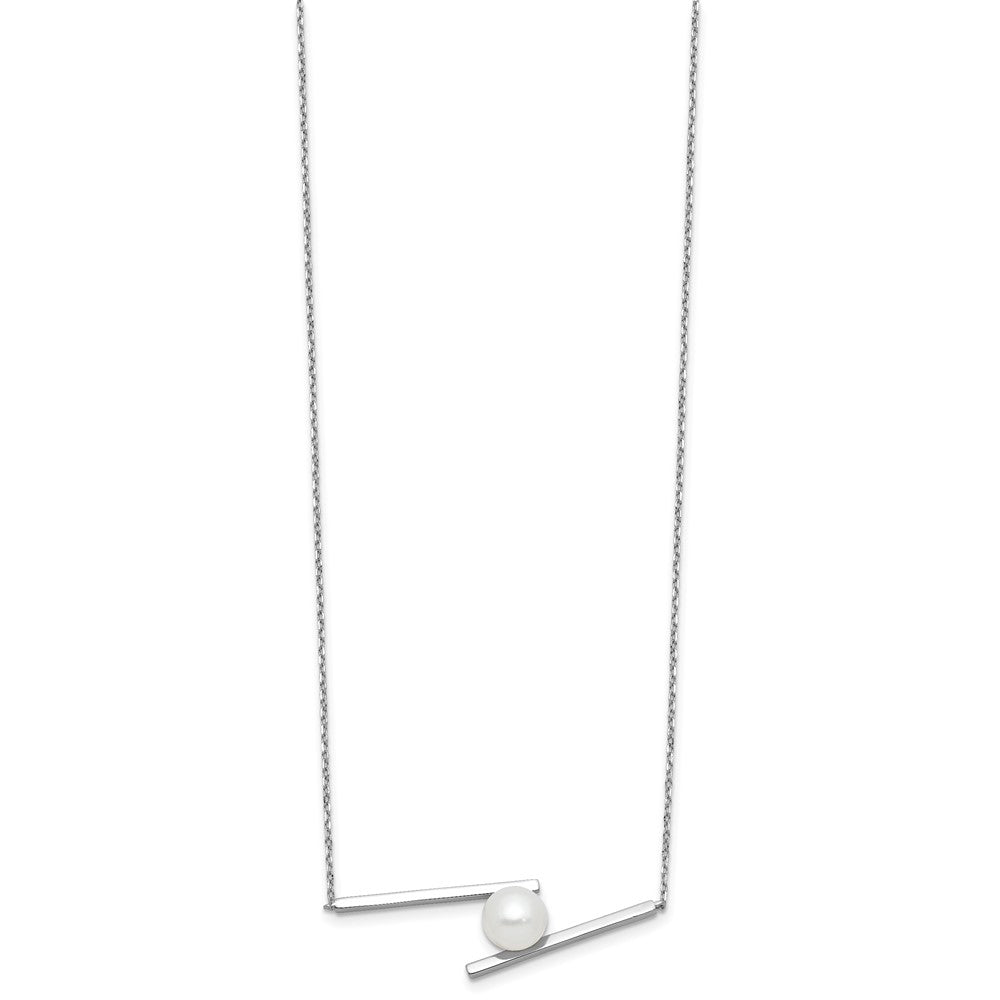 Sterling Silver Rhodium-Plated 8-9mm Fwc Pearl 16in w/1.5in Ext Necklace