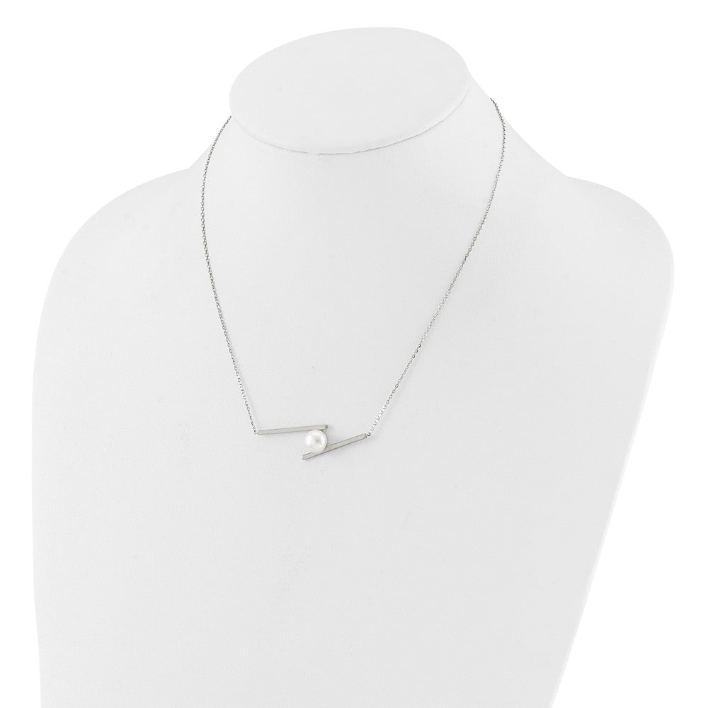 Sterling Silver Rhodium-Plated 8-9mm Fwc Pearl 16in w/1.5in Ext Necklace