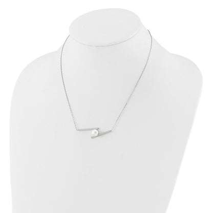 Sterling Silver Rhodium-Plated 8-9mm Fwc Pearl 16in w/1.5in Ext Necklace
