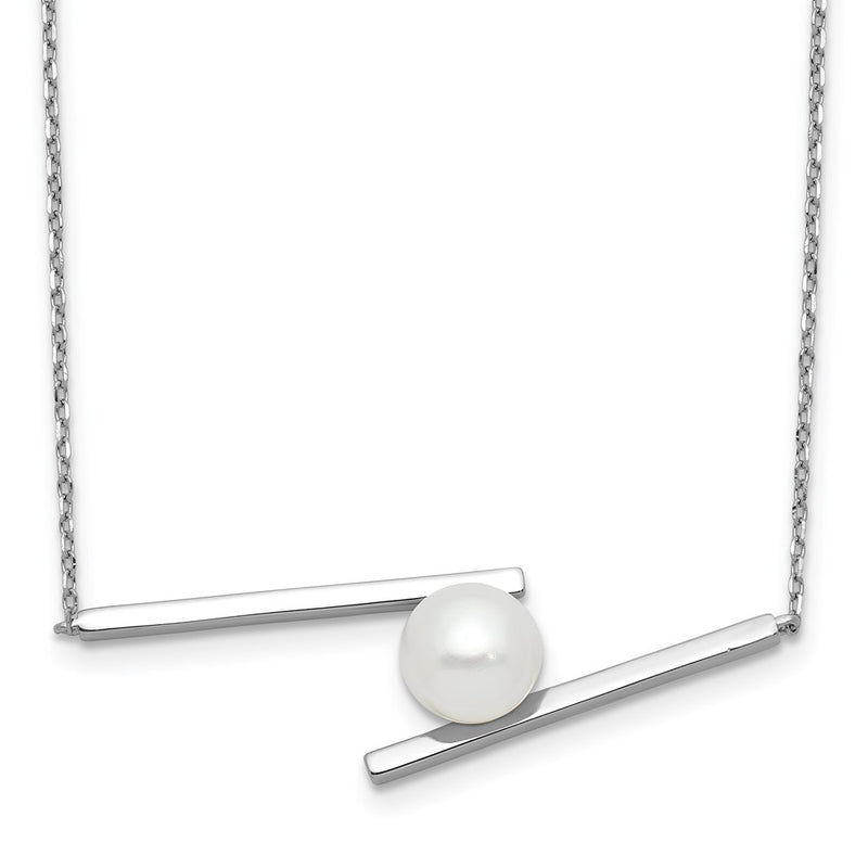 Sterling Silver Rhodium-Plated 8-9mm Fwc Pearl 16in w/1.5in Ext Necklace