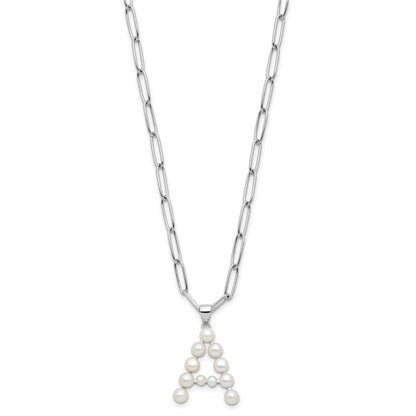 Sterling Silver Rhodium Plated 3-5.5mm Fwc Pearl Letter 18in Necklace