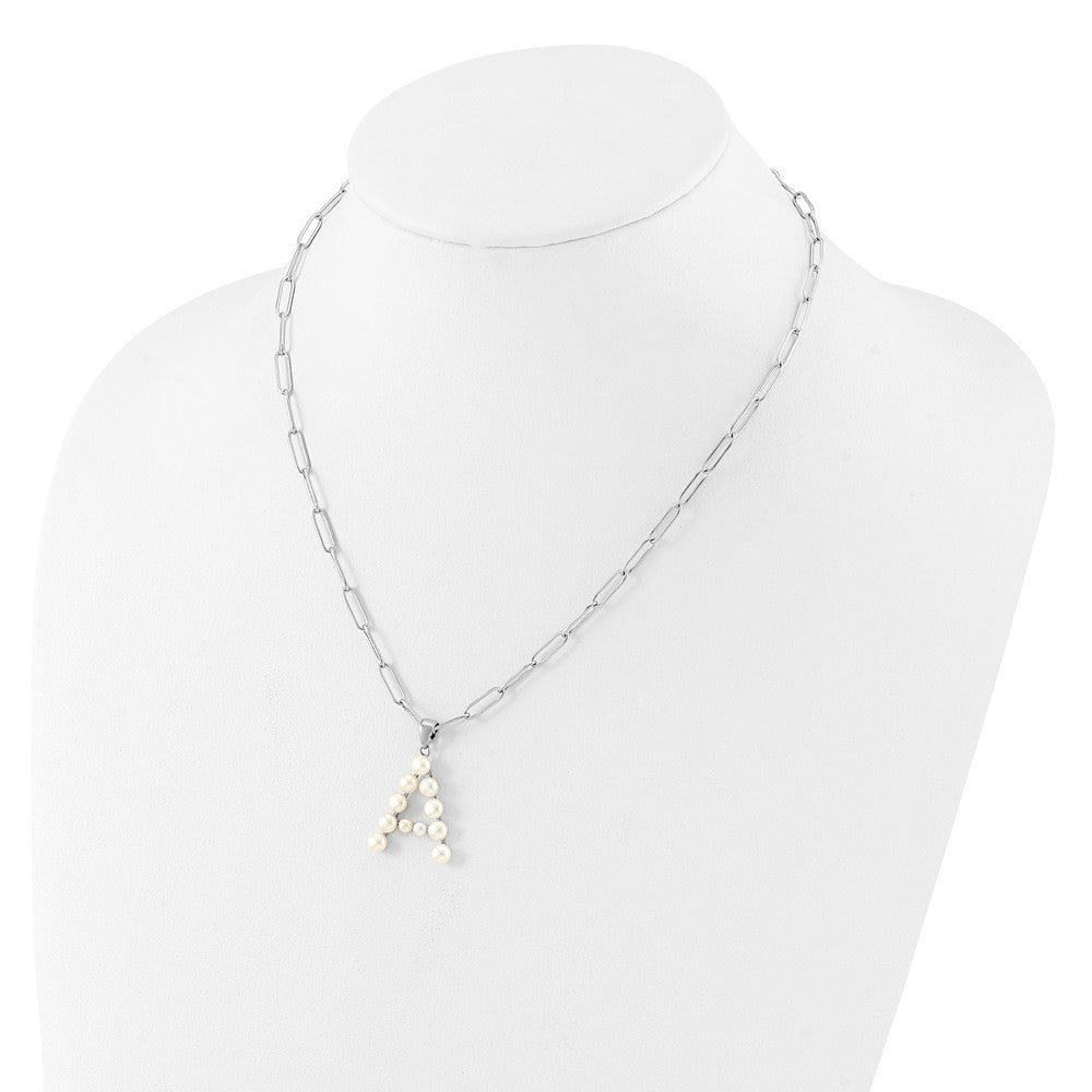 Sterling Silver Rhodium Plated 3-5.5mm Fwc Pearl Letter 18in Necklace