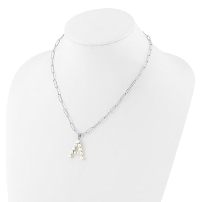 Sterling Silver Rhodium Plated 3-5.5mm Fwc Pearl Letter 18in Necklace