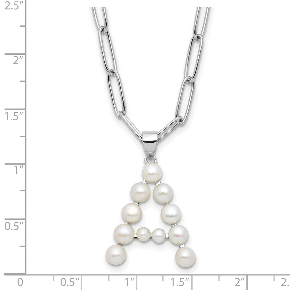 Sterling Silver Rhodium Plated 3-5.5mm Fwc Pearl Letter 18in Necklace