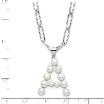 Sterling Silver Rhodium Plated 3-5.5mm Fwc Pearl Letter 18in Necklace