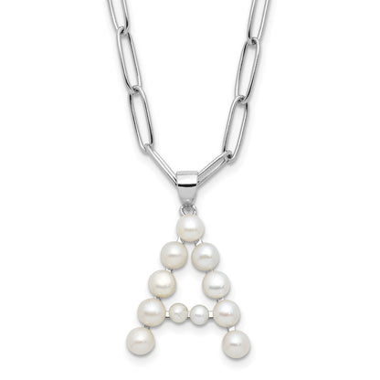 Sterling Silver Rhodium Plated 3-5.5mm Fwc Pearl Letter 18in Necklace