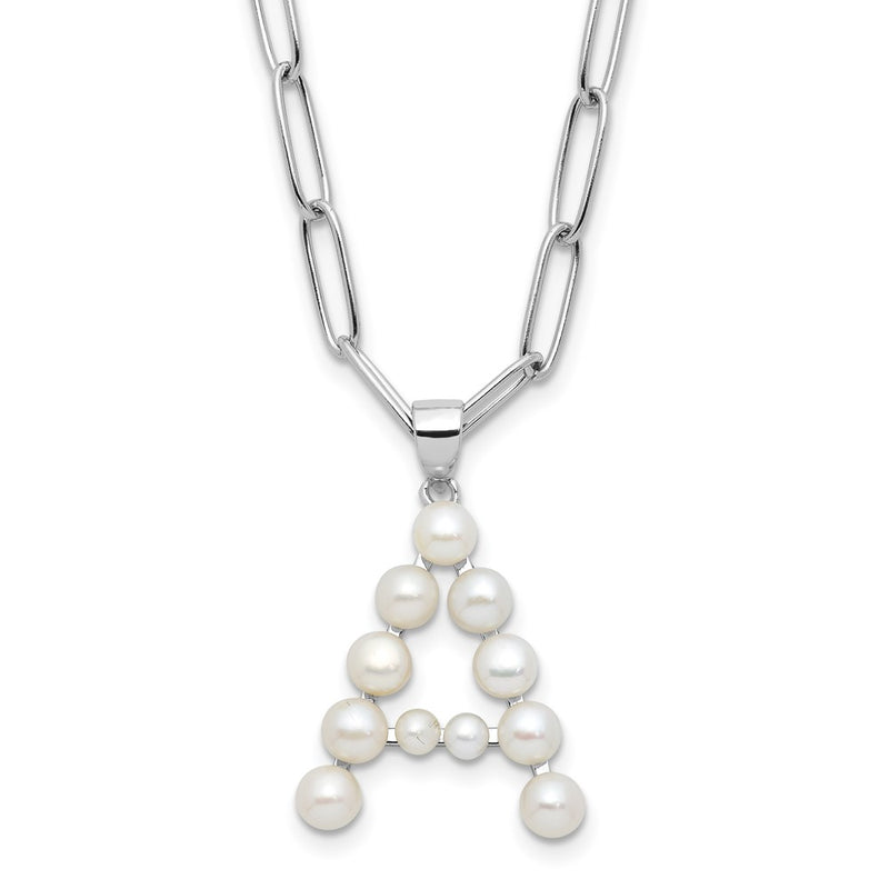 Sterling Silver Rhodium Plated 3-5.5mm Fwc Pearl Letter 18in Necklace