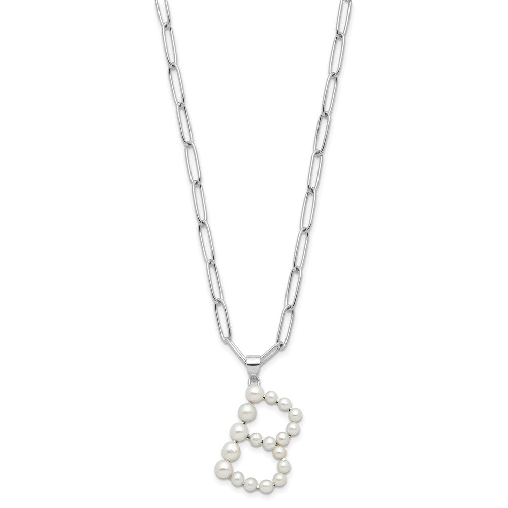 Sterling Silver Rhodium Plated 3-5.5mm Fwc Pearl Letter B 18in Necklace