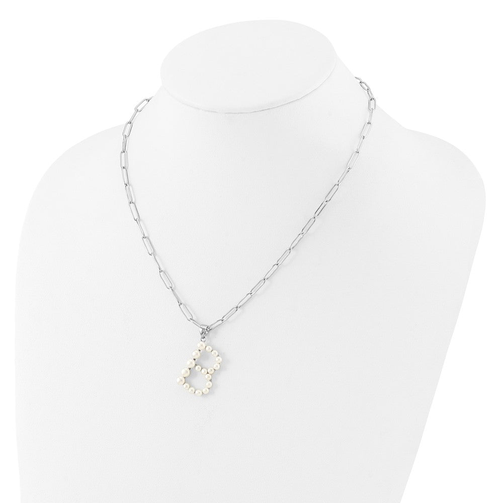 Sterling Silver Rhodium Plated 3-5.5mm Fwc Pearl Letter B 18in Necklace