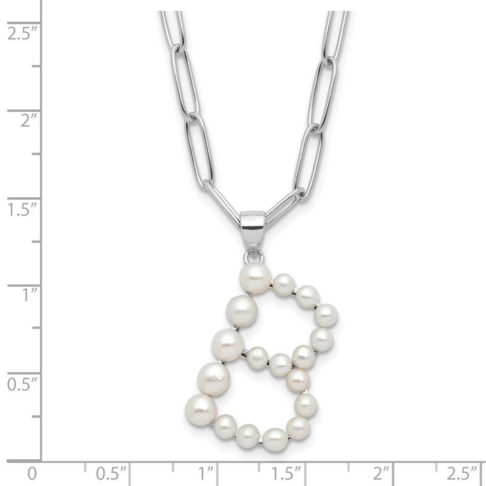 Sterling Silver Rhodium Plated 3-5.5mm Fwc Pearl Letter B 18in Necklace