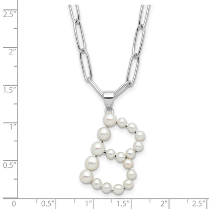 Sterling Silver Rhodium Plated 3-5.5mm Fwc Pearl Letter B 18in Necklace