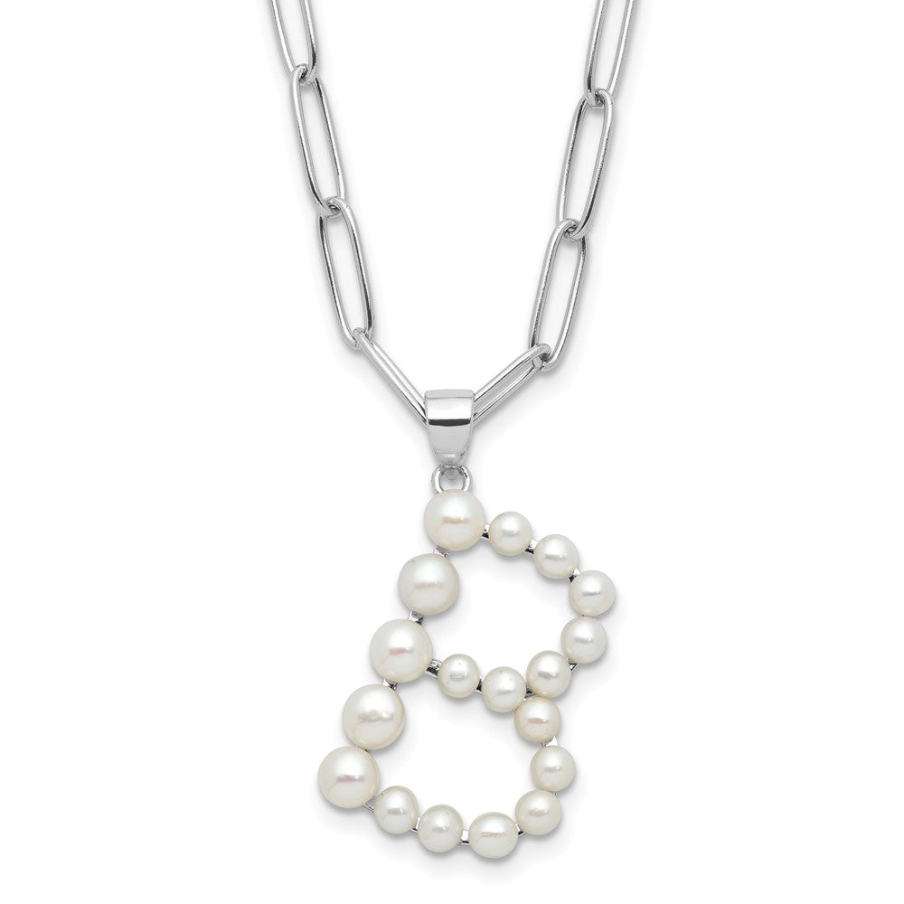 Sterling Silver Rhodium Plated 3-5.5mm Fwc Pearl Letter B 18in Necklace