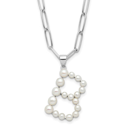 Sterling Silver Rhodium Plated 3-5.5mm Fwc Pearl Letter B 18in Necklace