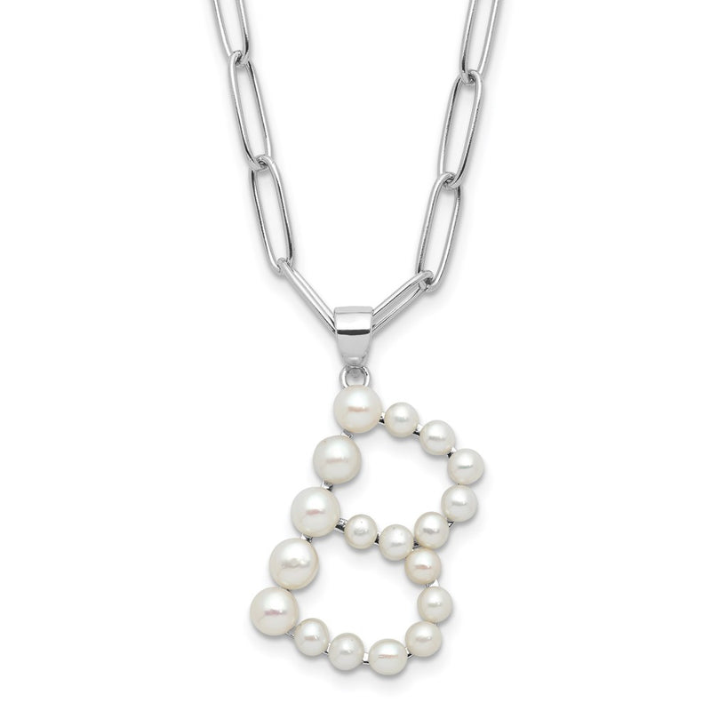 Sterling Silver Rhodium Plated 3-5.5mm Fwc Pearl Letter B 18in Necklace